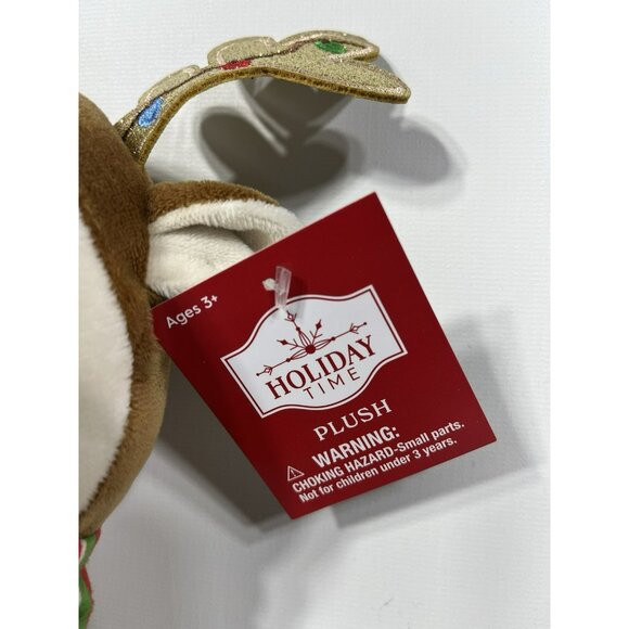 Holiday Time 8" Reindeer Christmas Plush With Scarf & Glittery Antlers Brown - Picture 8 of 8